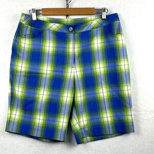 EP Pro Vibrant Blue & Green Plaid Bermuda Golf Shorts Women's 12